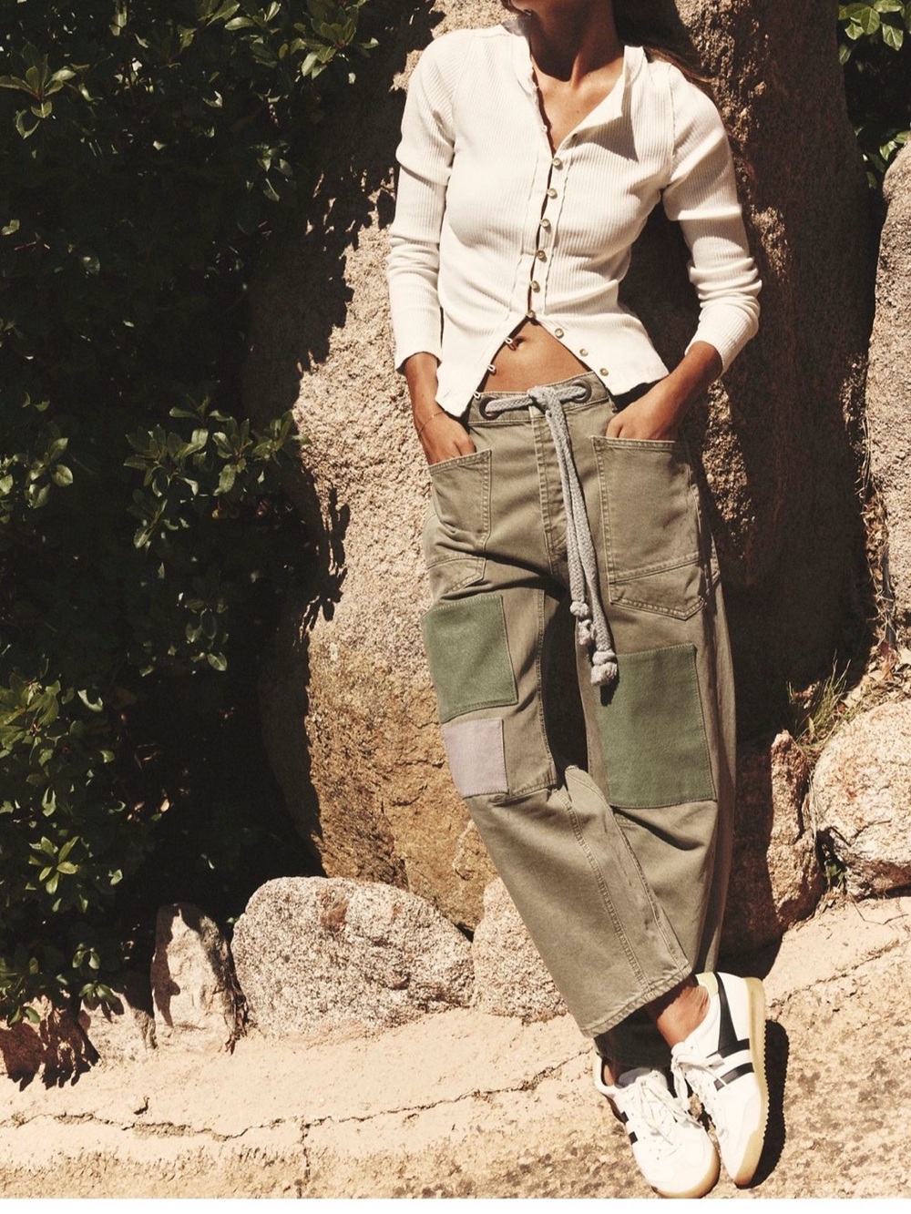 Free People We The Free Moxie Printed Low-Slung Barrel Jeans Army Green